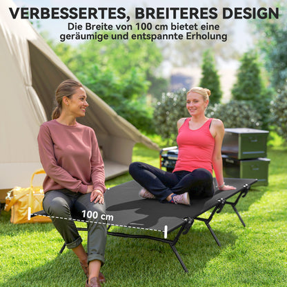 Outsunny Feldbett faltbar Campingbett mit Tragetasche 200 x 100 x 36 cm bis 120 kg Extra Breit Schwarz