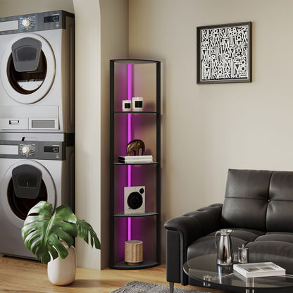 HOMCOM LED Stehlampe 5-stufige dimmbar Stehleuchte mit Regal, RGB Farbwechsel, Fernbedienung