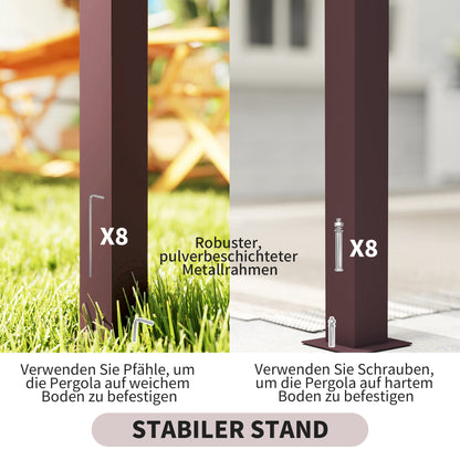 Outsunny Pergola Pavillon 3x2,5m UV 30+Stabil winterfest Sonnenschutz mit verstellbar Schiebedach Dunkelbraun