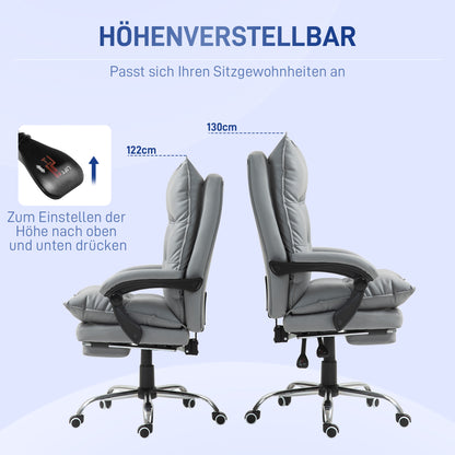 Vinsetto Ergonomischer Bürostuhl, verstellbare Sitzhöhe, neigbare Rückenlehne, Kunstleder, Hellgrau