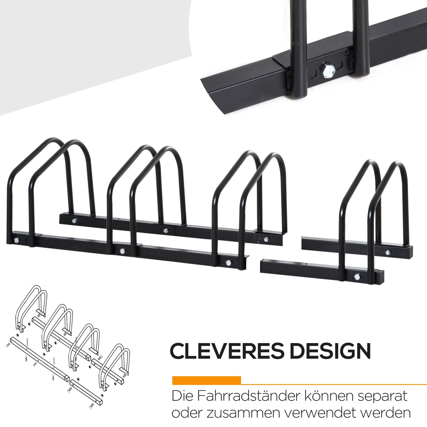 HOMCOM Fahrradständer für 4 Fahrräder, wetterfest, Wand- oder Bodenmontage, Stahl 110 x 33 x 27 cm
