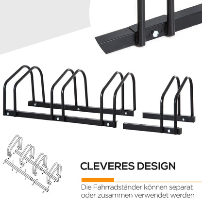 HOMCOM Fahrradständer für 4 Fahrräder, wetterfest, Wand- oder Bodenmontage, Stahl 110 x 33 x 27 cm