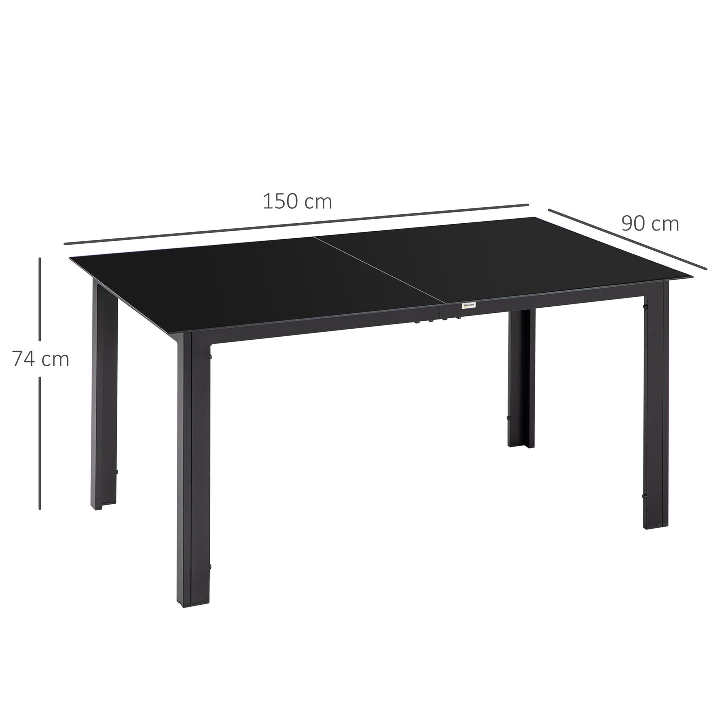 Outsunny Gartentisch für 6 Personen, wetterbeständig, gehärtetes Glas, Terrassentisch, 150 cm x 90 cm x 74 cm, Schwarz