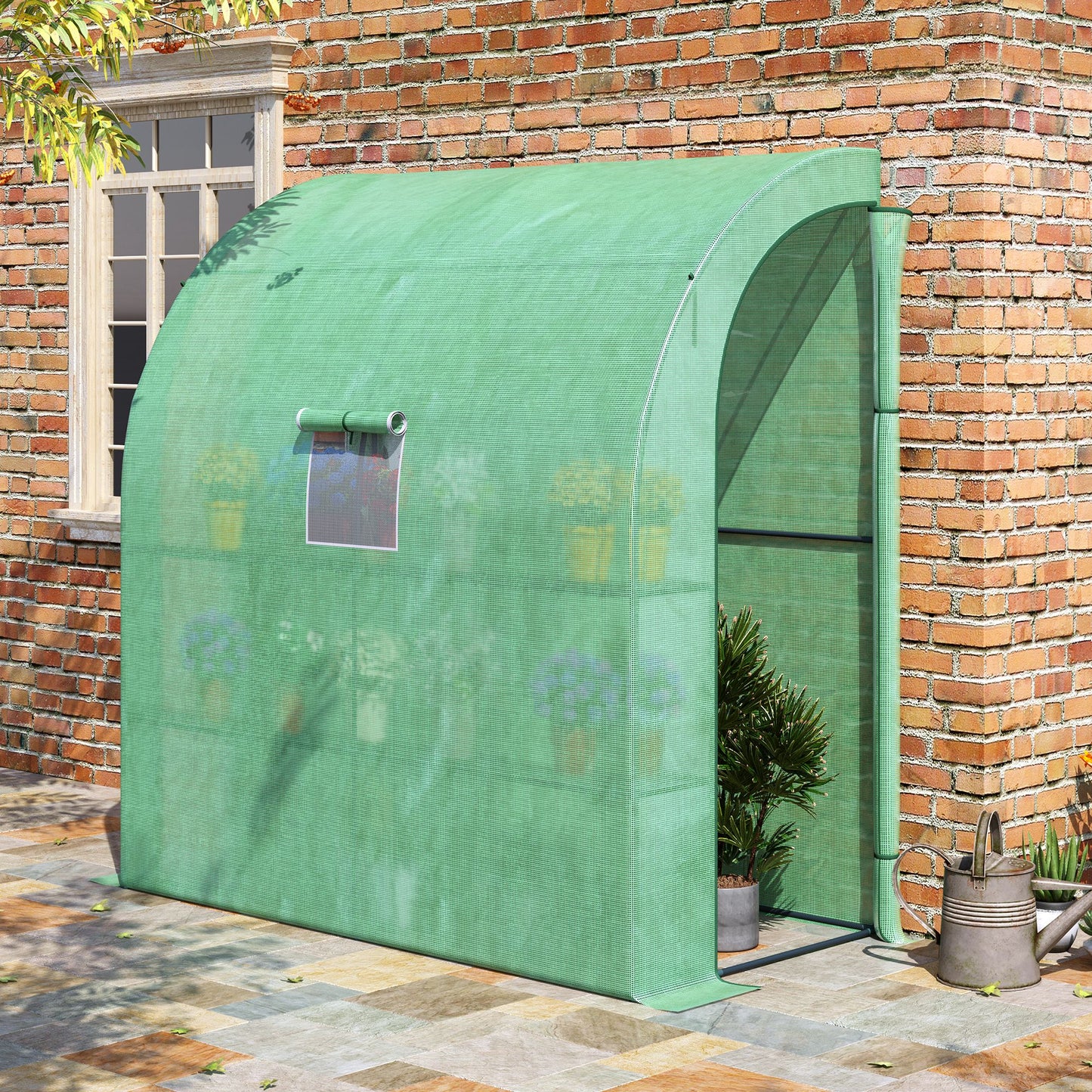 Outsunny Foliengewächshaus Tomatengewächshaus mit Mesh Fenster، Treibhaus mit aufrollbaren Türen، Anzuchthaus mit UV Schutz، Grün، 200 x 100 x 215 سم