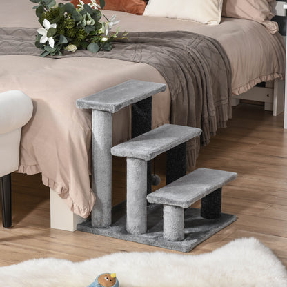 PawHut Katzentreppe 3-Stufige Haustiertreppe mit Kratzsäulen Ball Hundetreppe Tiertreppe for Katzen bis 5 كجم Plüsch Jute Grau 45 × 40 × 48 سم