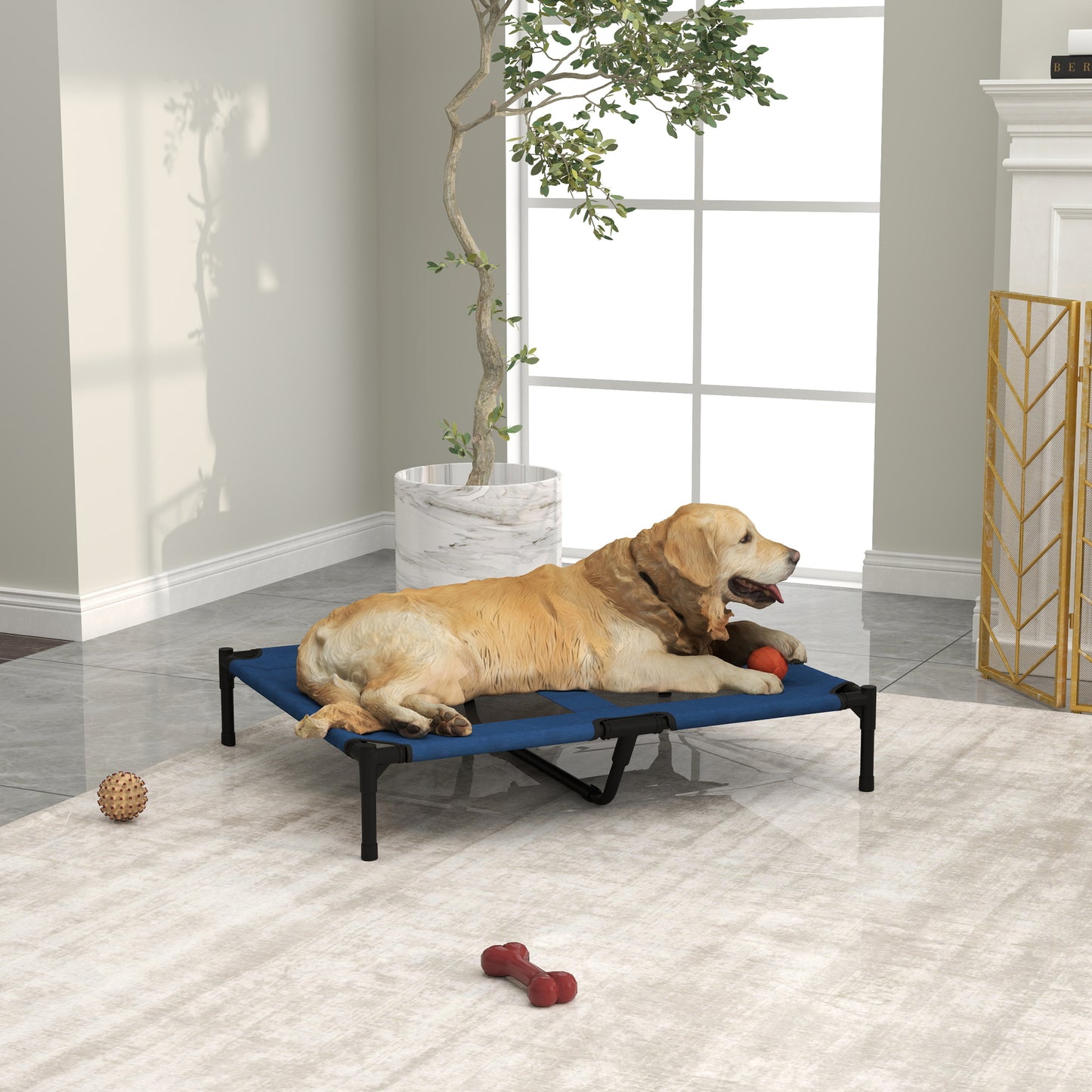 PawHut Hundebett Hundeliege Outdoor Katzenbett Haustierbett Schlafplatz Metall 600D Oxford-Gewebe Blau 91,5 x 76,2 x 18 cm