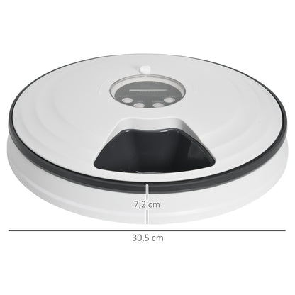 PawHut Futterautomat Katze Nassfutter Katzenfutter mit LED-Display, Programmierbarem Timer, 6 Futter-Fächer für je 70 g Trockenfutter 4 Mahlzeiten Automatischer Futterspender für Hunde Katzen