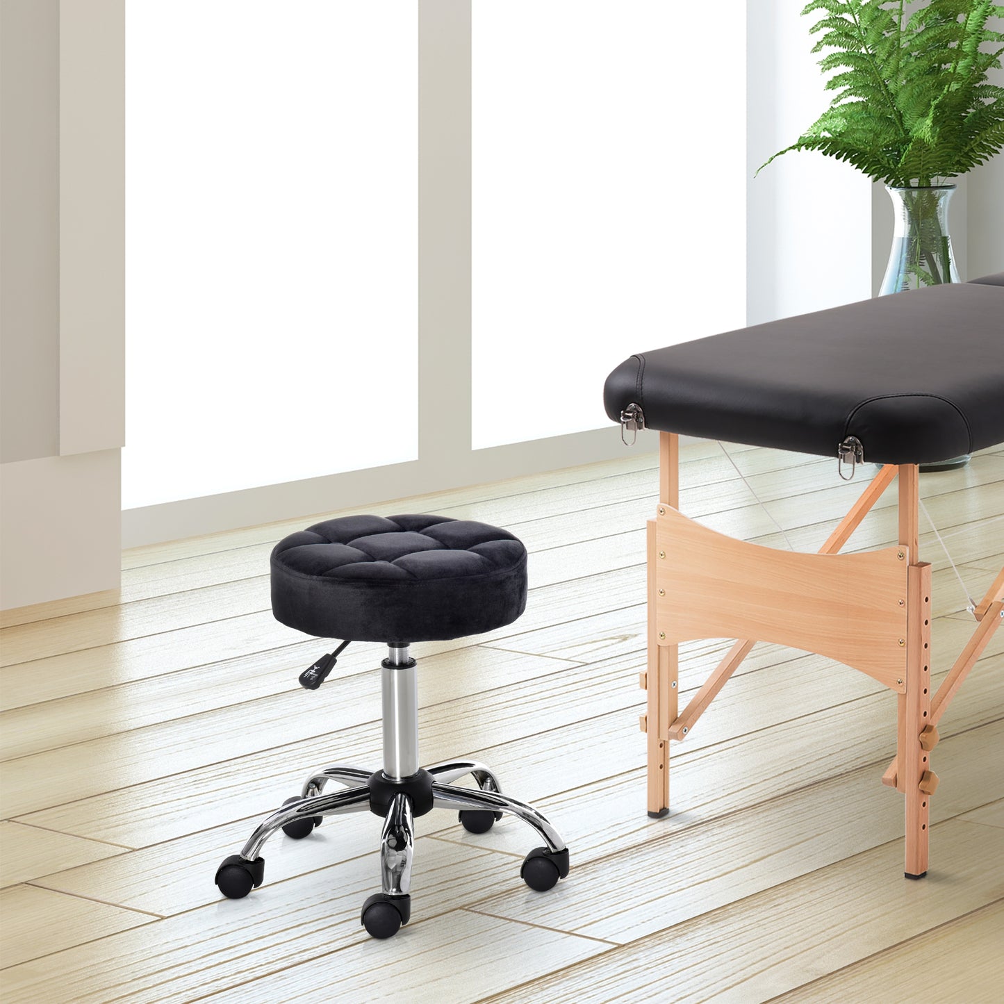 HOMCOM Salonhocker, höhenverstellbar, Bezug i Samtoptik, Ø35 x 49-61 cm, Schwarz