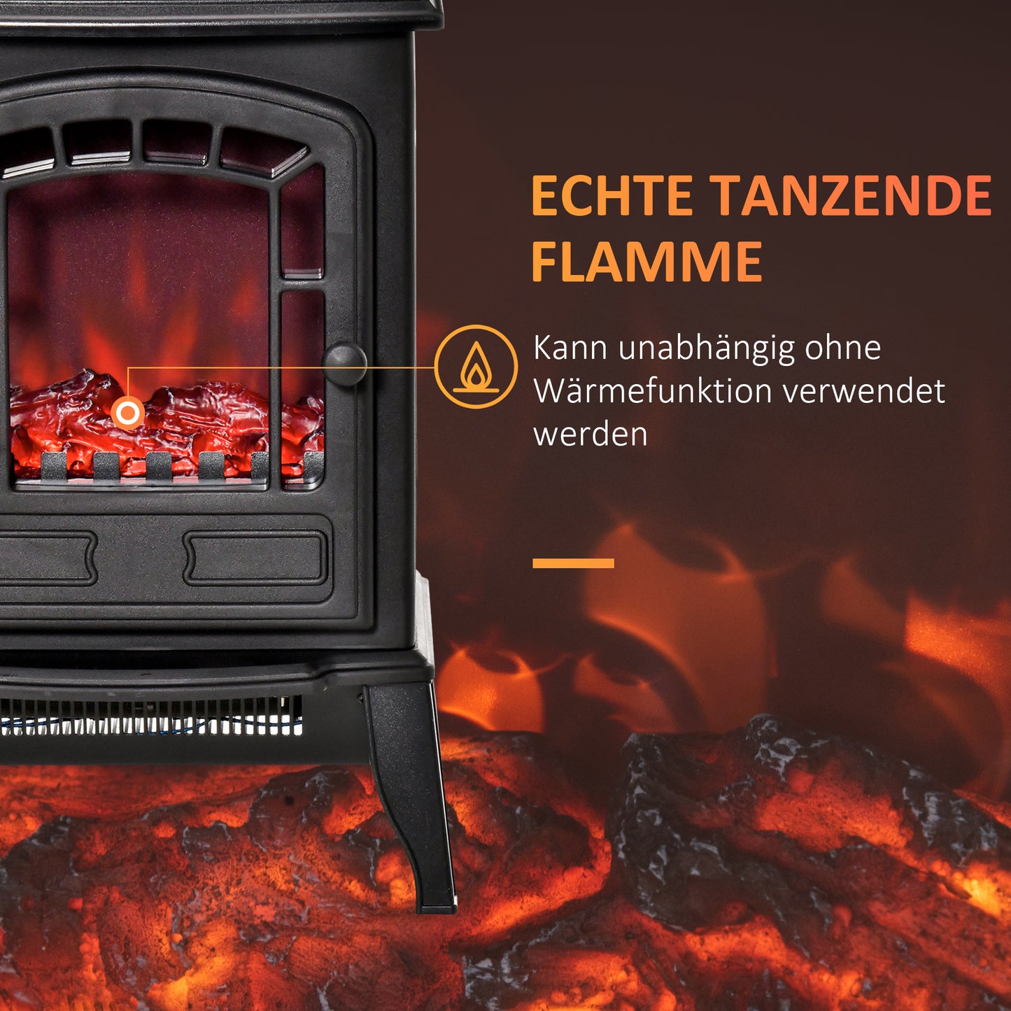 HOMCOM Elektrischer Bodenkamin, 2 Heizstufen, realistischer Flammeneffekt, vielseitig