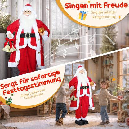 HOMCOM Weihnachtsmann 1,15 m stehende Weihnachtsmann mit Geschenk- und Weihnachtsglock Indoor, Rot