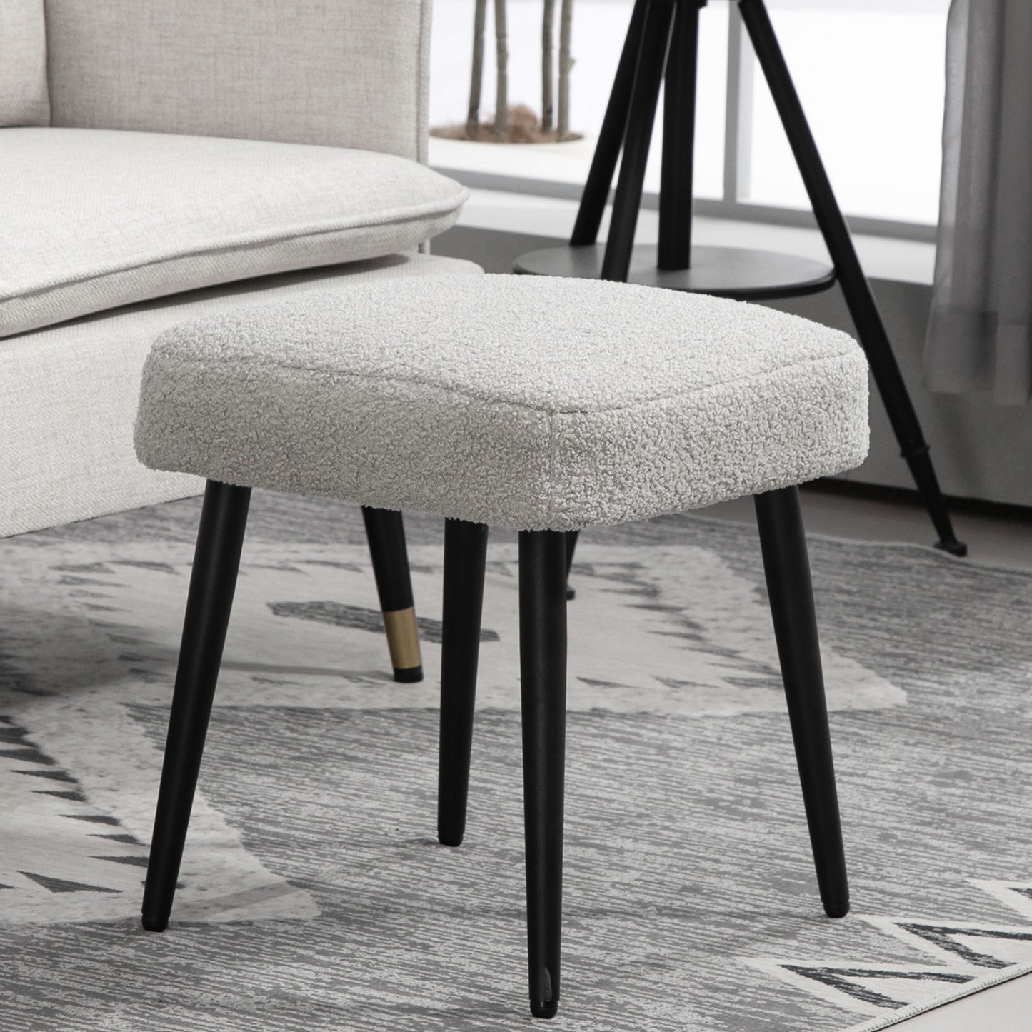 HOMCOM Hocker, Fußstütze, gepolsterter Sitz, Kaschmir-Optik, Stahlbeine, 42 x 42 x 44 cm, Hellgrau