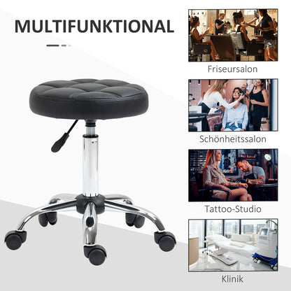 HOMCOM 2er-Set Rollhocker höhenverstellbar, Drehhocker 48-63 cm, Arbeitshocker 360° drehbar, Bürohocker für Büro, Salon, Massage, Spa, Schwarz