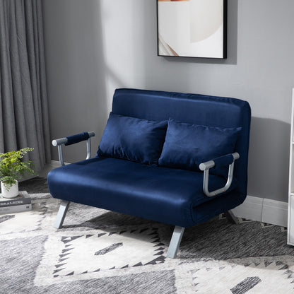 HOMCOM Schlafsofa, 5-fach verstellbar, Wildlederimitat, Metallrahmen, inkl. Kissen, Marineblau