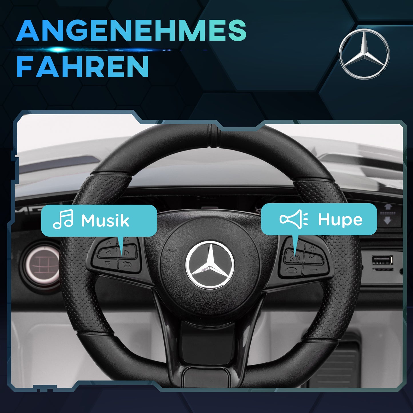 AIYAPLAY Elektro-Kinderauto, Mercedes, 3-5 km/h, Fernbedienung, Licht & Musik, Weiß