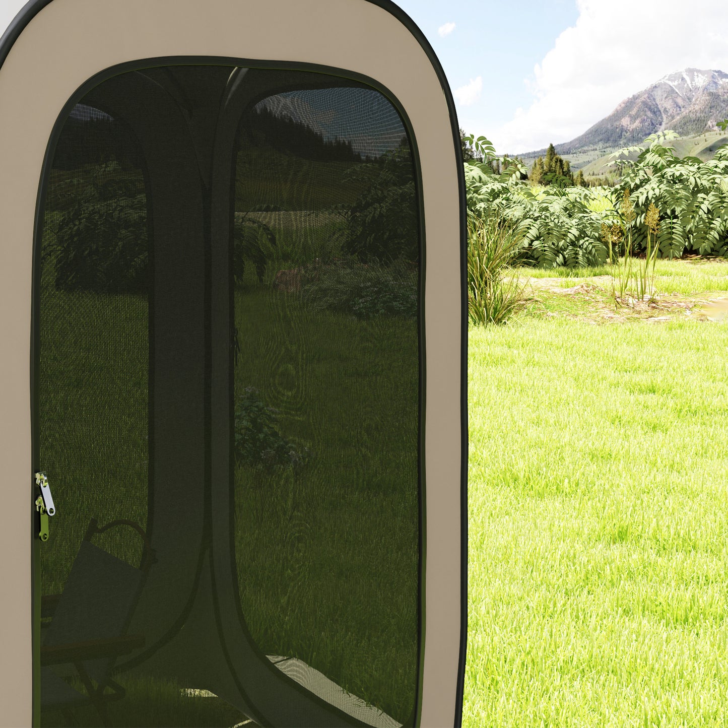 Outsunny Pop-up-Campingzelt, tragbar, UPF50+ Schutz, Netz-Seiten, Stahldraht, Khaki