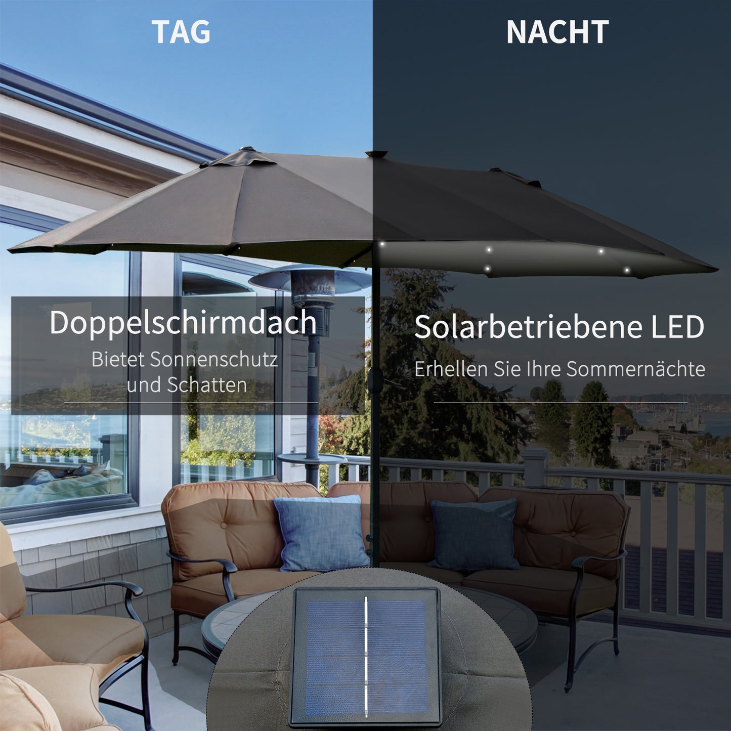 Outsunny Sonnenschirm Oval Dunkelgrau 440 x 260 cm