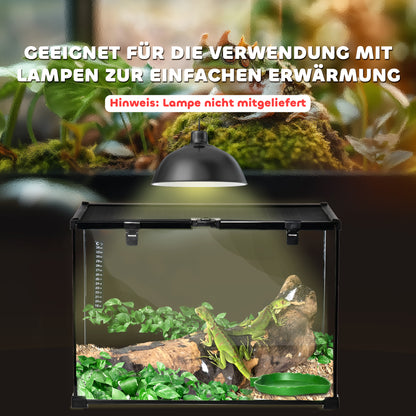 PawHut Terrarium für Reptilien Reptile Fütterungsbox Glasterrarium Amphibien Spinnentiere mit Thermometer Reptilienzuchtbox Metall Schwarz 50 x 30 x 35 cm
