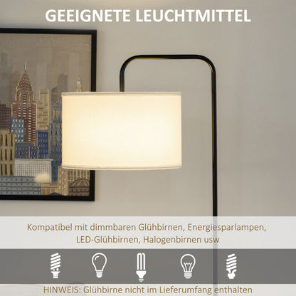 HOMCOM Stehlampe mit Fußschalter, Bodenlampe mit Stoffschirm, Stahl, Weiß