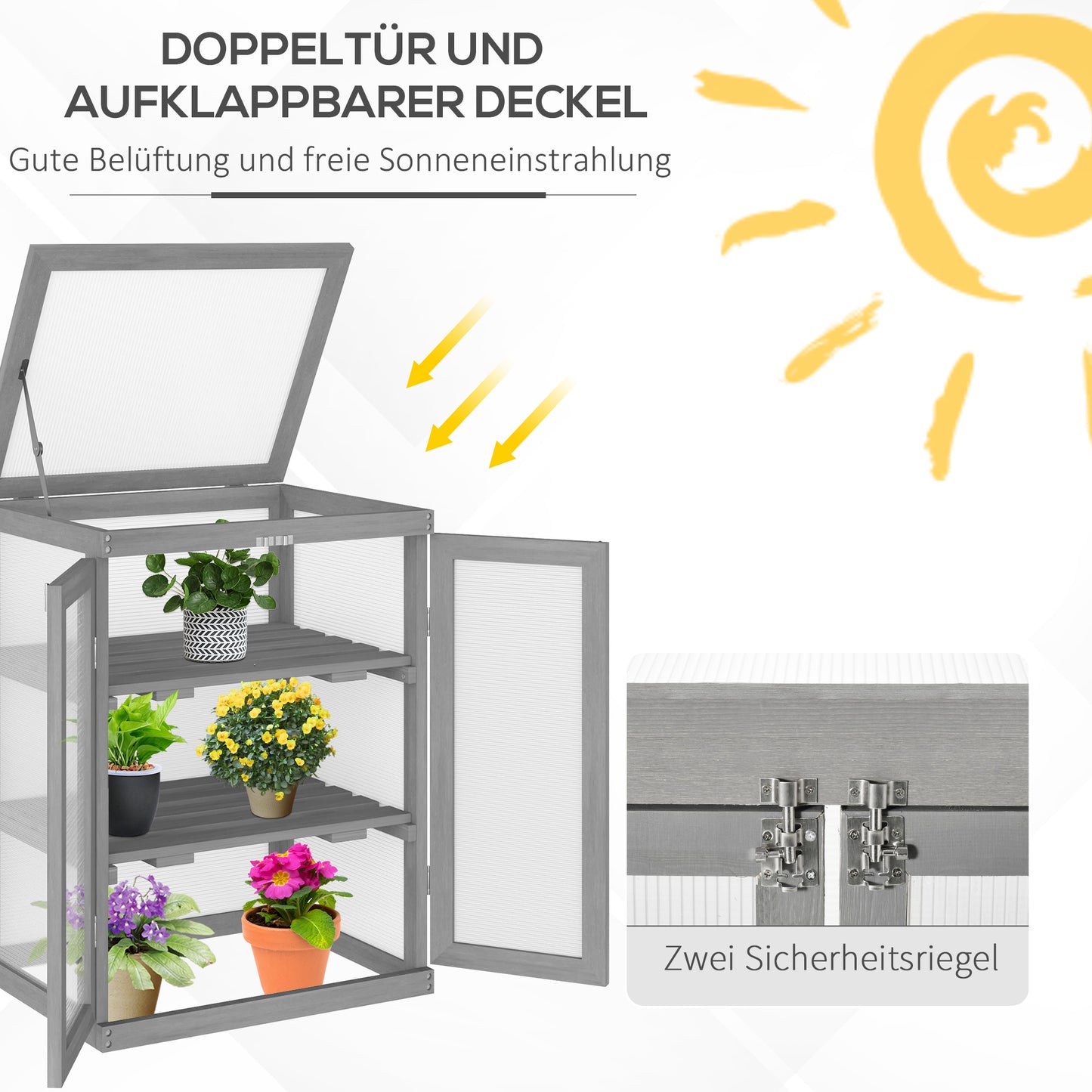 Outsunny Gewächshaus, Treibhaus, transparent, geeignet für Außenbereiche, Holz+Polycarbonat, 58 x 44 x 78cm