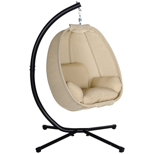 Outsunny Hängesessel, Eiförmiger Schaukelsitz mit weichem Kissen, für drinnen und draußen geeignet, 125L x 95B x 170H cm, Khaki