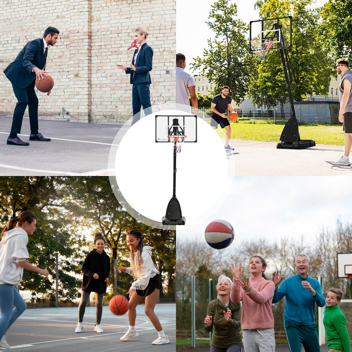 SPORTNOW Basketballständer, verstellbare Korbhöhe 2,3-2,9 m, untere Pralllatte, befüllbare Basis, rot+schwarz