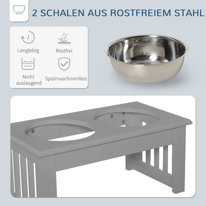 PawHut Hunde-Futterstation، rutschfest، 44x24x15 سم، Grau، 0,9L pro Napf