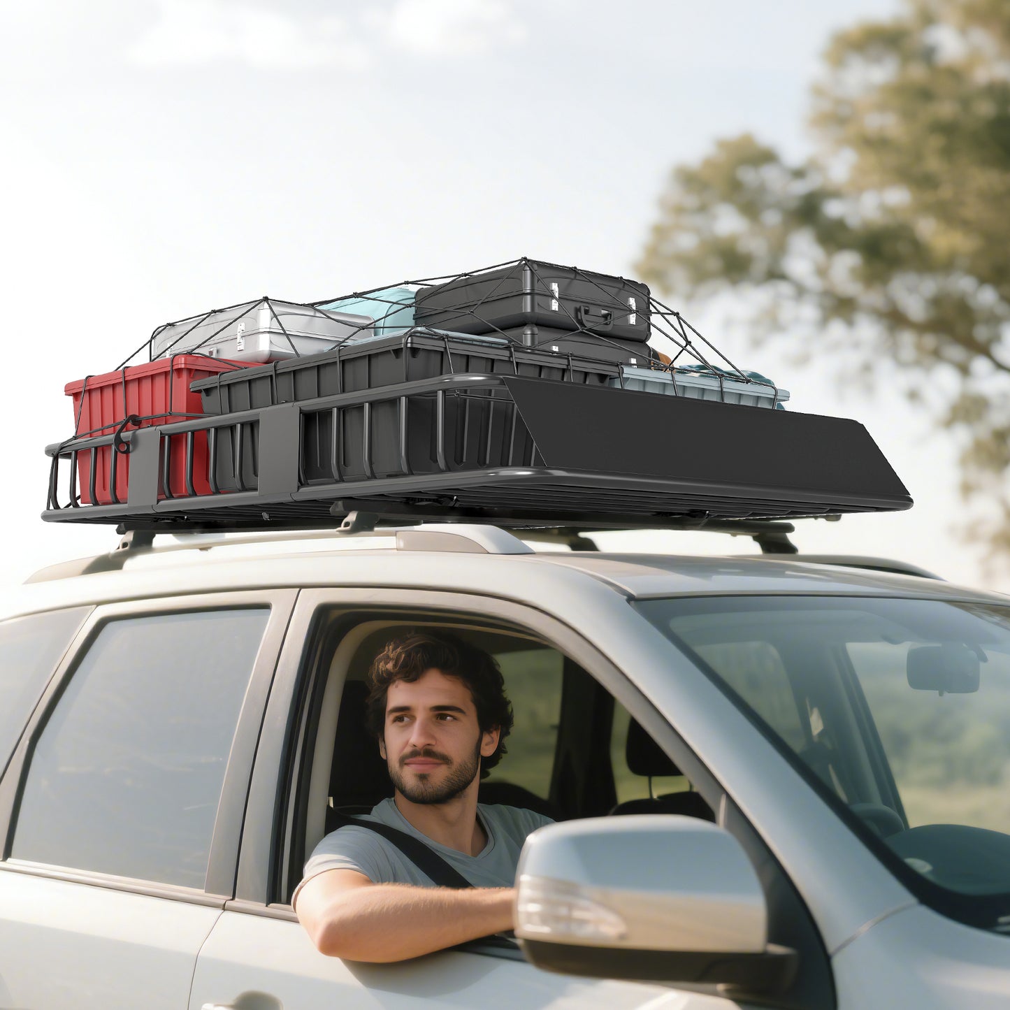 HOMCOM Dachgepäckträger Auto Dachkorb aus Metall 162x99x16cm Universal Gepäckträger Dachträger Tragfähigkeit von 100 kg Gepäckkorb für Camping, Grillen, Autoreisen Schwarz