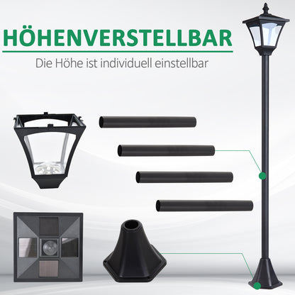 Outsunny LED Solar Gartenlaterne, Stehleuchte aus Edelstahl Gartenlampe 120 cm hoch Windlicht Außenleuchte IP44, Solarlampe mit Lichtsensor 30 Lumen Erdspieß, Gartenlampe für Garten Balkon Schwarz