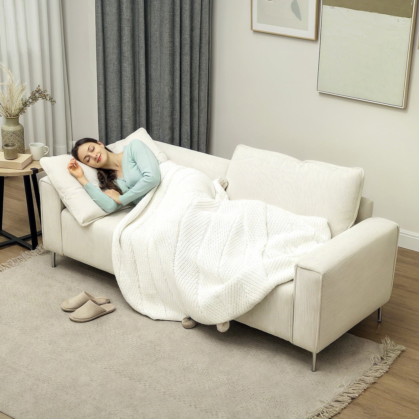 HOMCOM Modernes 3-Sitzer-Sofa, Weiche Couch mit Rückenkissen, Polstersofa für Wohnzimmer, Schlafzimmer, Homeoffice, Cremeweiß