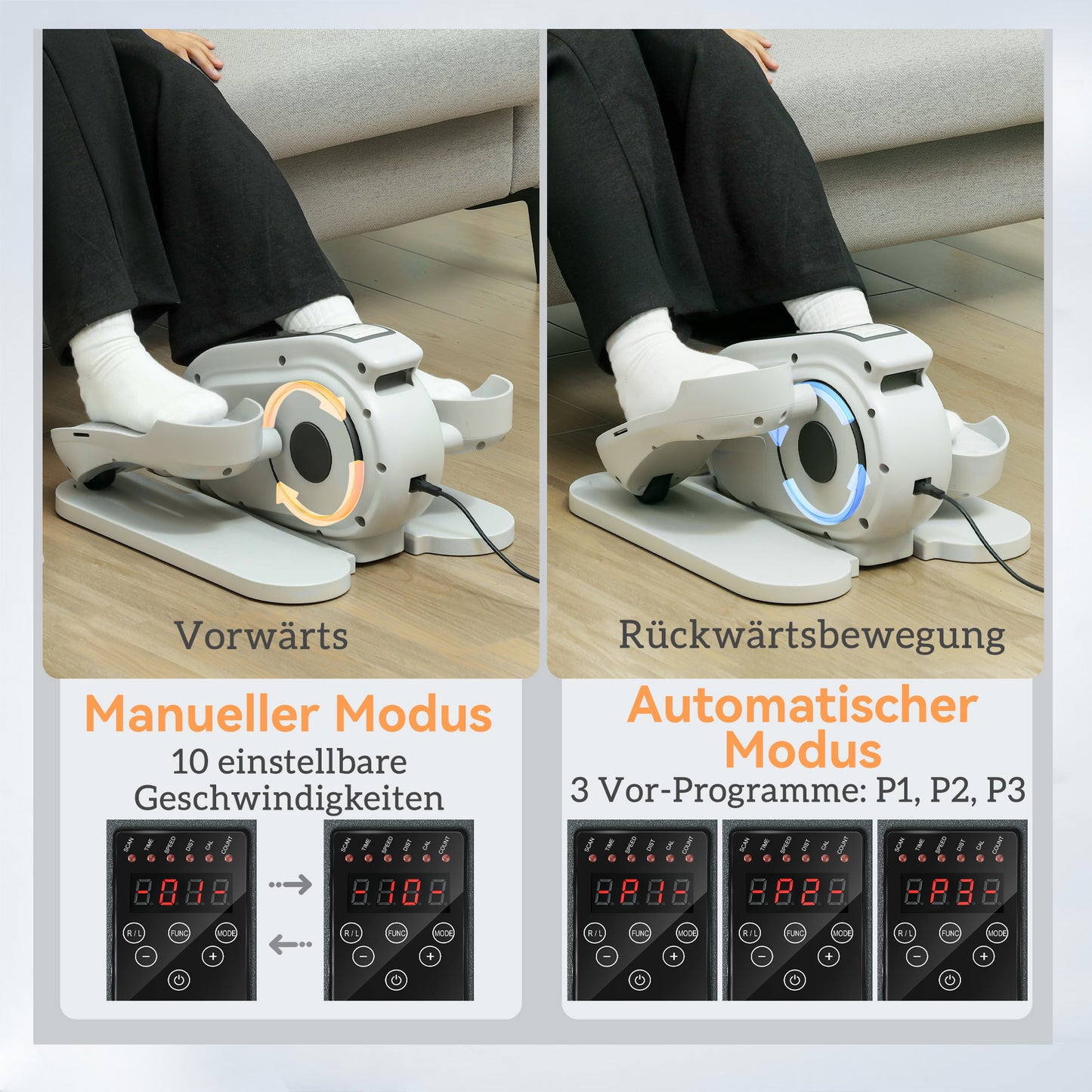 SPORTNOW Sitzpedaltrainer, Mini-Ellipsen-Trainer mit LCD-Monitor, Fernbedienung, 10 einstellbare Geschwindigkeitsstufen, Weiß