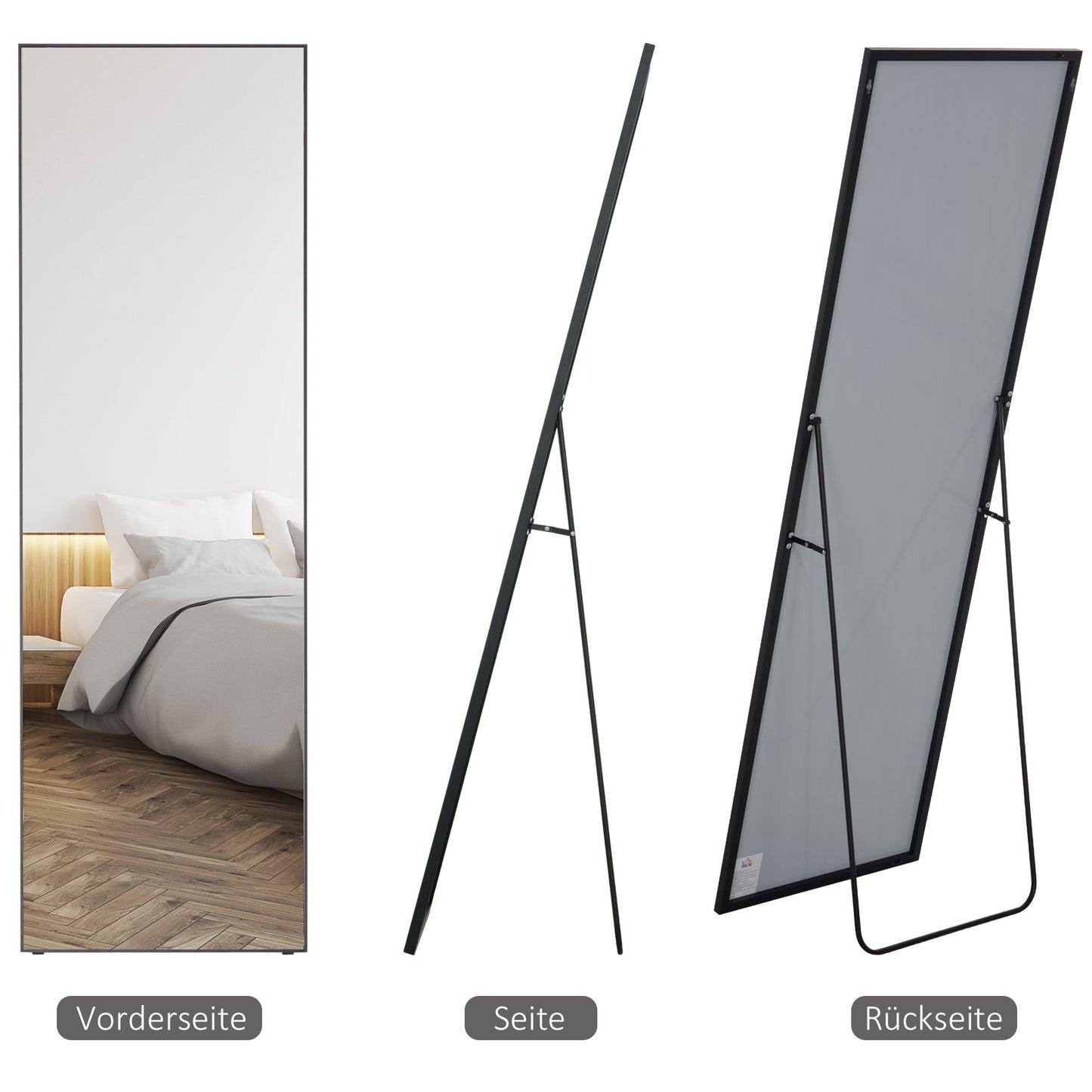 HOMCOM Großer Standspiegel, Wandspiegel, Ganzkörperspiegel, 161,5 cm, Silber