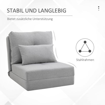 HOMCOM Bodensessel Klappmatratze Schlafmatte, 2-in-1-Design, abnehmbares Kissen, 60 x 80 x 56 cm, Grau