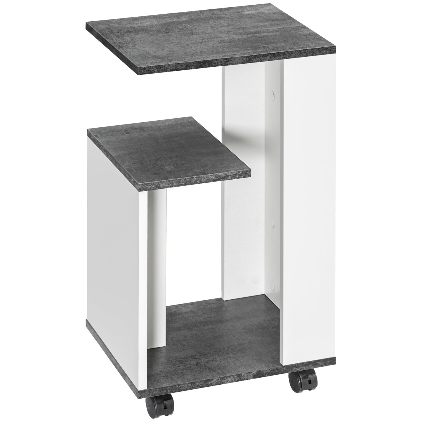 HOMCOM Nachtschrank, mit 4 Rollen, 3 Regale, 35 x 29,5 x 65,5 cm, Grau/Weiß