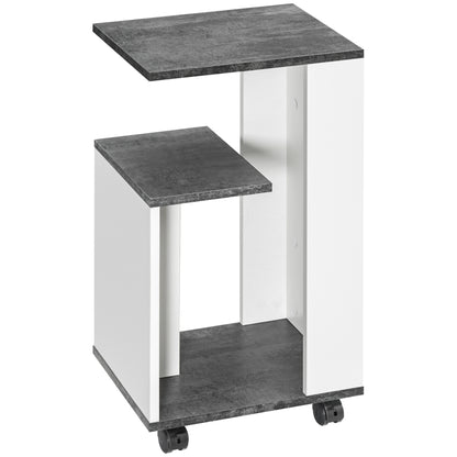 HOMCOM Nachtschrank, mit 4 Rollen, 3 Regale, 35 x 29,5 x 65,5 cm, Grau/Weiß
