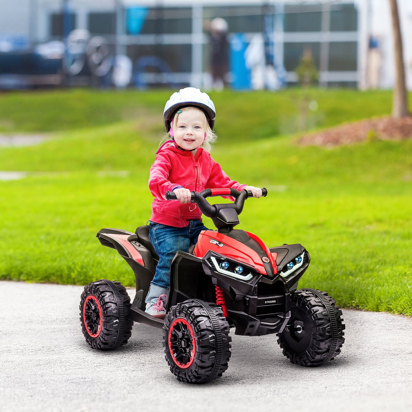 HOMCOM Elektro-Kinderquad, LED-Scheinwerfer, MP3-Player, Stoßdämpfer, ergonomischer Sitz, Rot+Schwarz