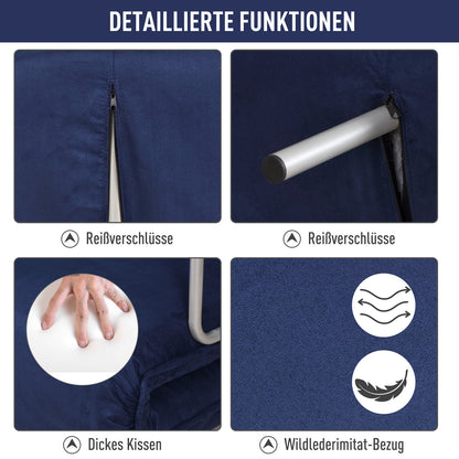 HOMCOM Schlafsofa, 5-fach verstellbar, Wildlederimitat, Metallrahmen, inkl. Kissen, Marineblau