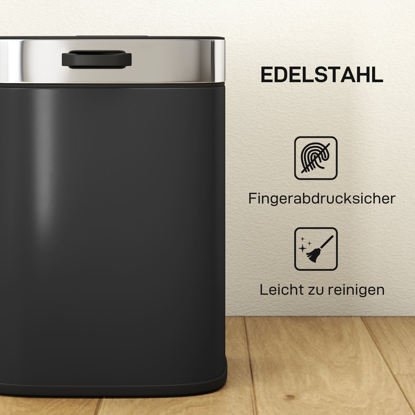 HOMCOM Mülleimer, Edelstahl Küchenmülleimer mit offen bleibendem Deckel, herausnehmbarer Inneneimer, 21,5x19,5x30 cm, Schwarz