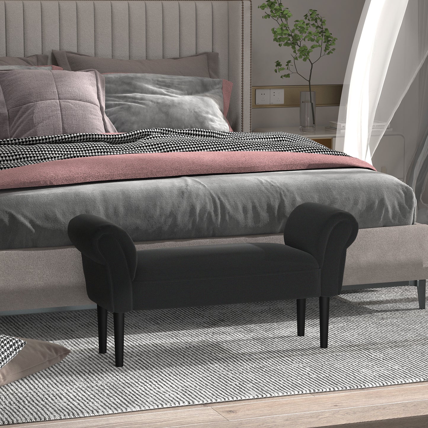 HOMCOM Sitzbank, Bettbank, zeitloses Design, weiche Polsterung, bis 130 kg, schwarz, 102 x 36 x 51 cm