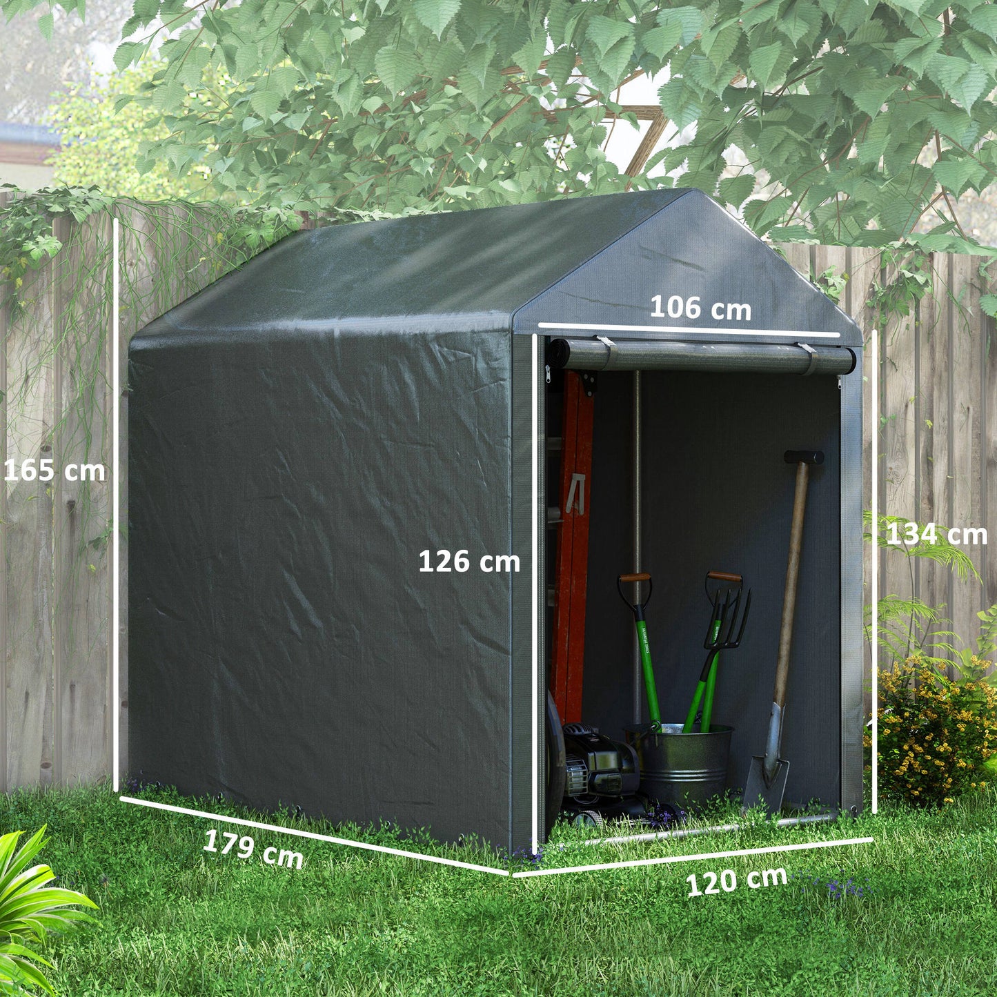 Outsunny Gartenschuppen, Lagerzelt, robust & wetterfest, Stahlrahmen, 1,2x1,8x1,6m, Dunkelgrau