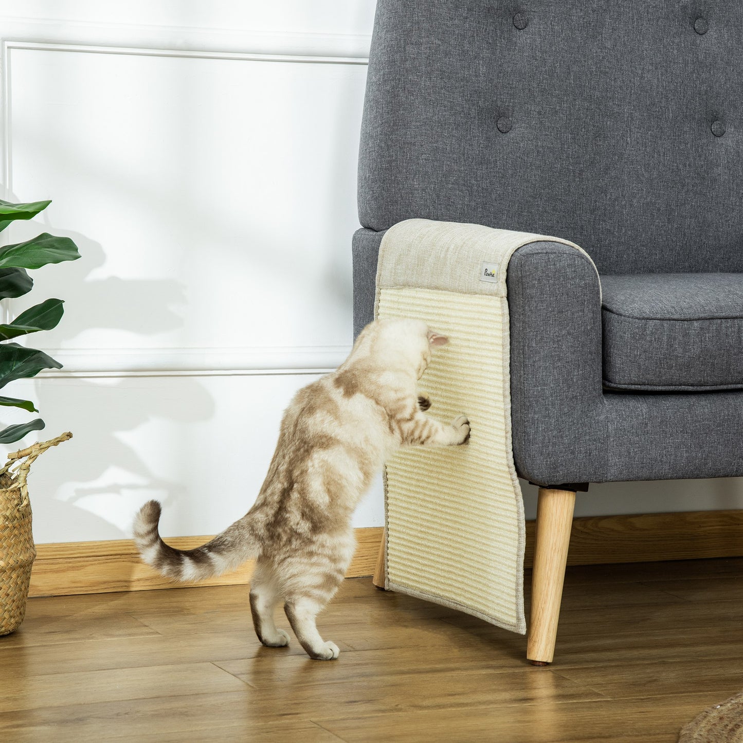 PawHut 2er Kratzmatte Kratzschutz Sofa Sisal Kratzteppich für Katze Sessel Couch Katzenkratzmatte Beige+Grau 130 x 45 x 0,3 cm