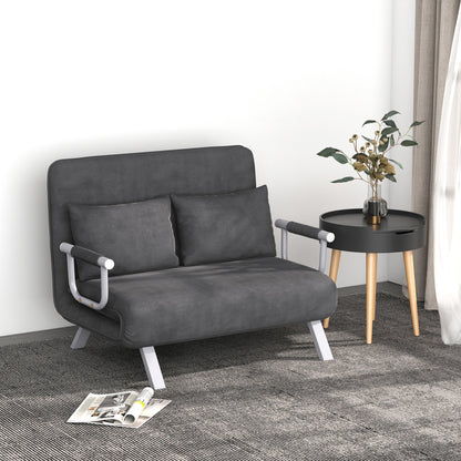 HOMCOM Schlafsofa Schlafcouch mit Verstellbarer Rückenlehne, Wurfkissen, Sofa mit Schlaffunktion, Samtoptik, Armlehne, Gästebett, Klappsessel für Wohnzimmer, Schlafzimmer, Grau