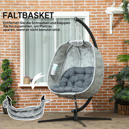 Outsunny Eiförmiger Hängesessel für den Außenbereich, Hängeschaukel mit Gestell, Sitzpolstern Indoor Outdoor