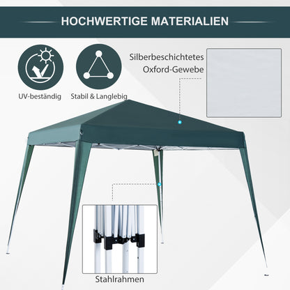 Outsunny Faltpavillon 2,4x2,4m Pavillon Faltzelt mit UV-Schutz, Partyzelt inkl. Tragetasche für Garten, Balkon, Stahl Grün