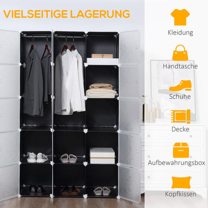 HOMCOM Kleiderschrank im Würfeldesign, 2 stora och 9 små Würfel, Kunststoff, Metall, 111L x 47B x 183H cm, Schwarz+Weiß