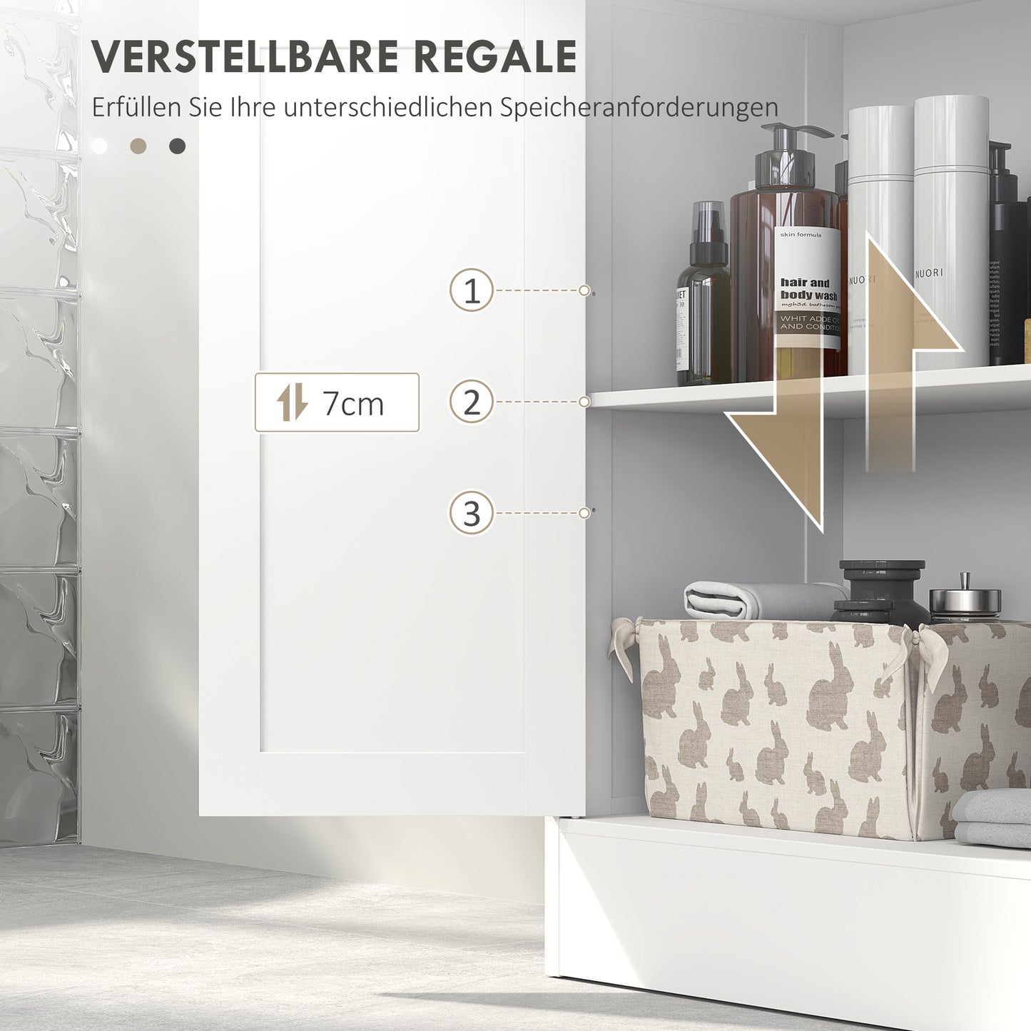 kleankin Badezimmerschrank mit 2 Schubladen, Tür, 60 x 30 x 109 cm, Weiß