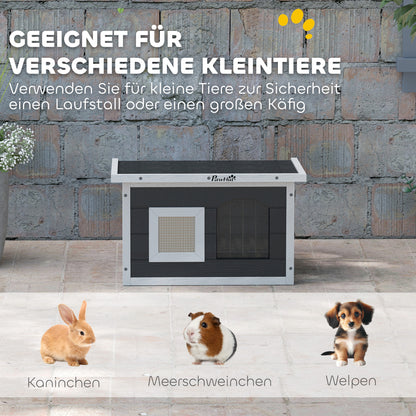 PawHut Katzenhaus, Rückzugsort für Katzen und Kaninchen, Holzhaus mit Kratzmatte, Türklappe, 61 x 45 x 36,5 cm, Grau