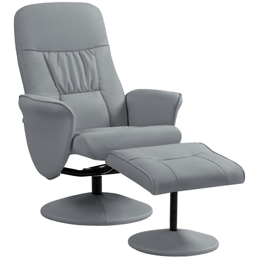 HOMCOM 2-teiliges Sessel-Set Sessel mit Fußhocker Relaxsessel mit Fußhocker, höhenverstellbar, neigbare Rückenlehne, Hellgrau
