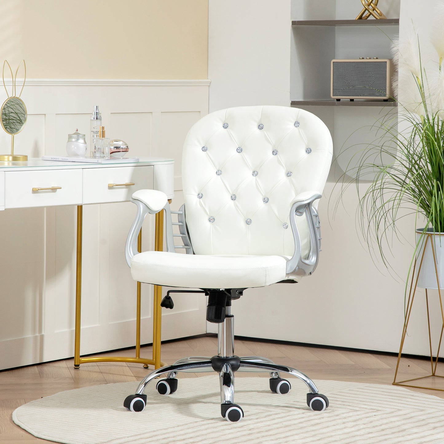 Vinsetto Bürostuhl, Ergonomisch Schreibtischstuhl mit Armlehne, Gepolsterter Rückenlehne Weiß