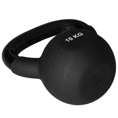 HOMCOM Kettlebell, Kugelhantel, 10 kg, mit Kunststoffummantelung, Stahl, schwarz 19 x 12 x 22cm