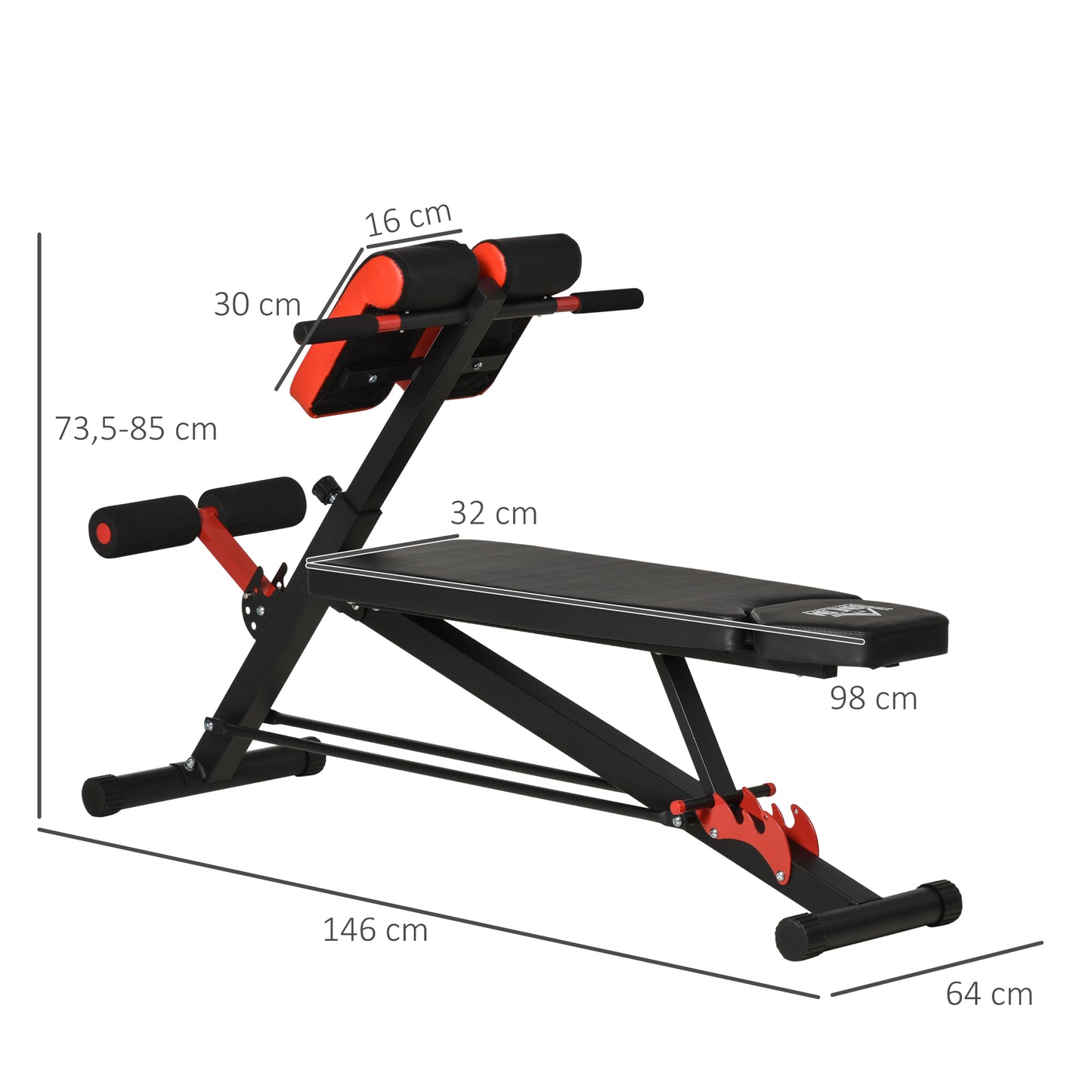 HOMCOM Hantelbank Fitnessbank Schrägbank Multifunktion Bauchtrainer Verstellbar Stahl Schwarz 64 x 146 x 73,5-85 cm